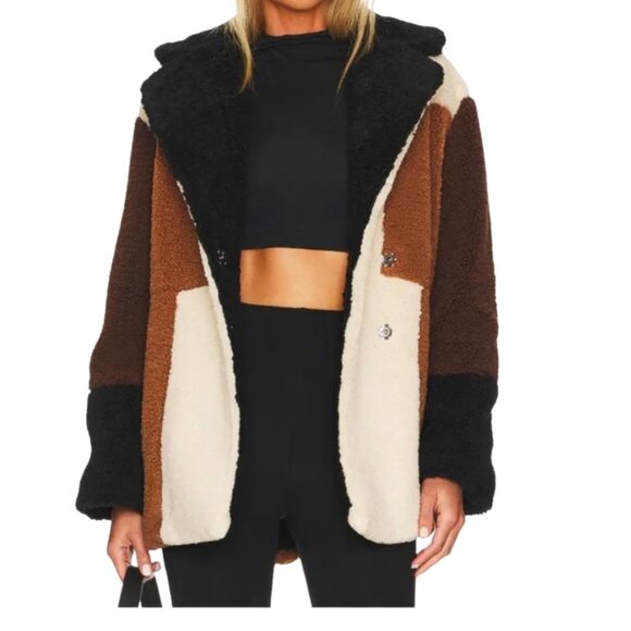 Steve Madden Jackets & Blazers - Steve Madden Willow Jacket Colorblock Brown Black Off-White Sherpa Size Large